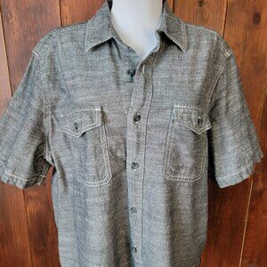 Vintage Woolrich Mens L Gray Short Sleeve Chambray Button Up Cotton Work Shirt